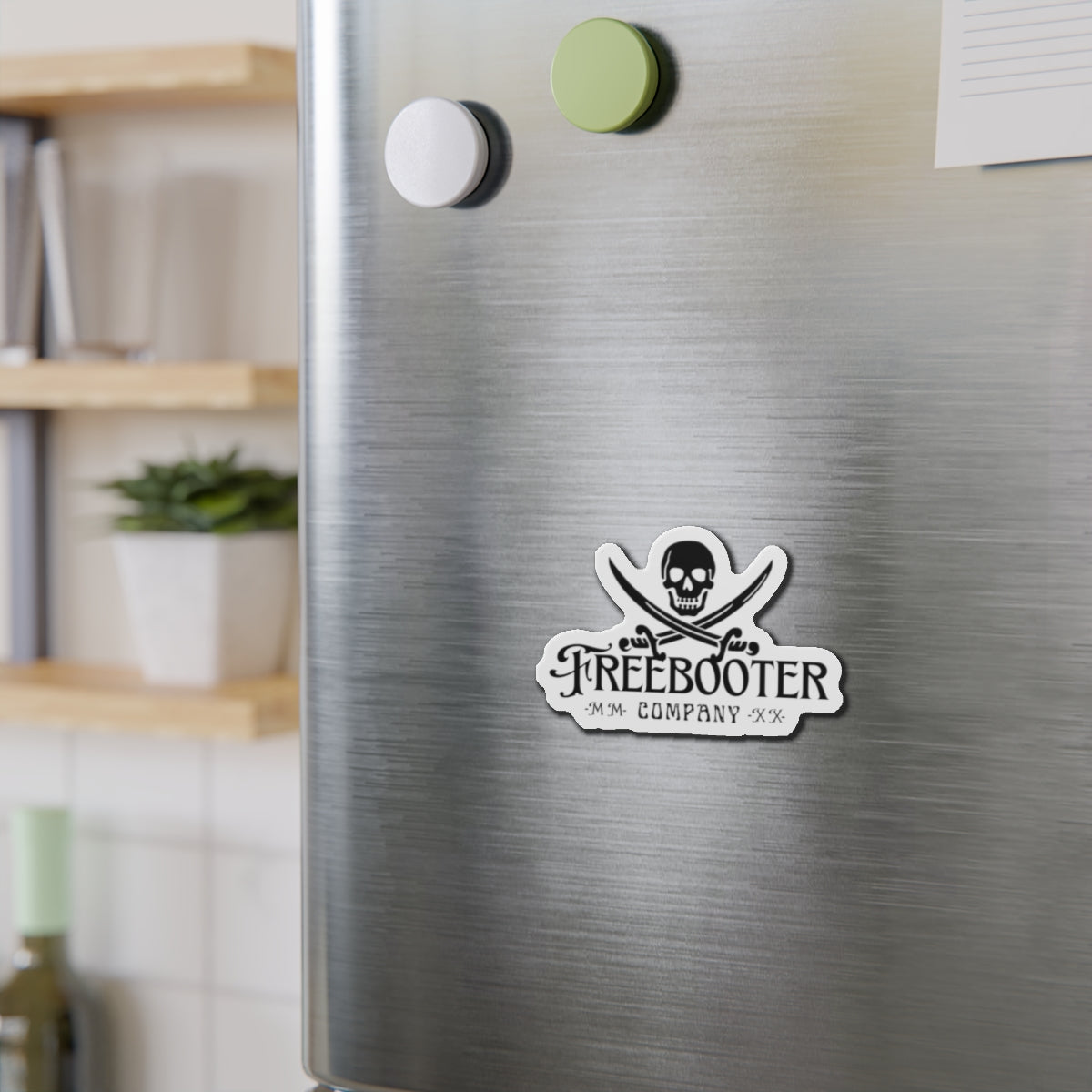 Pirate Skull Die‑Cut Magnet — "Freebooter Company" Vintage Pirate Logo Magnet