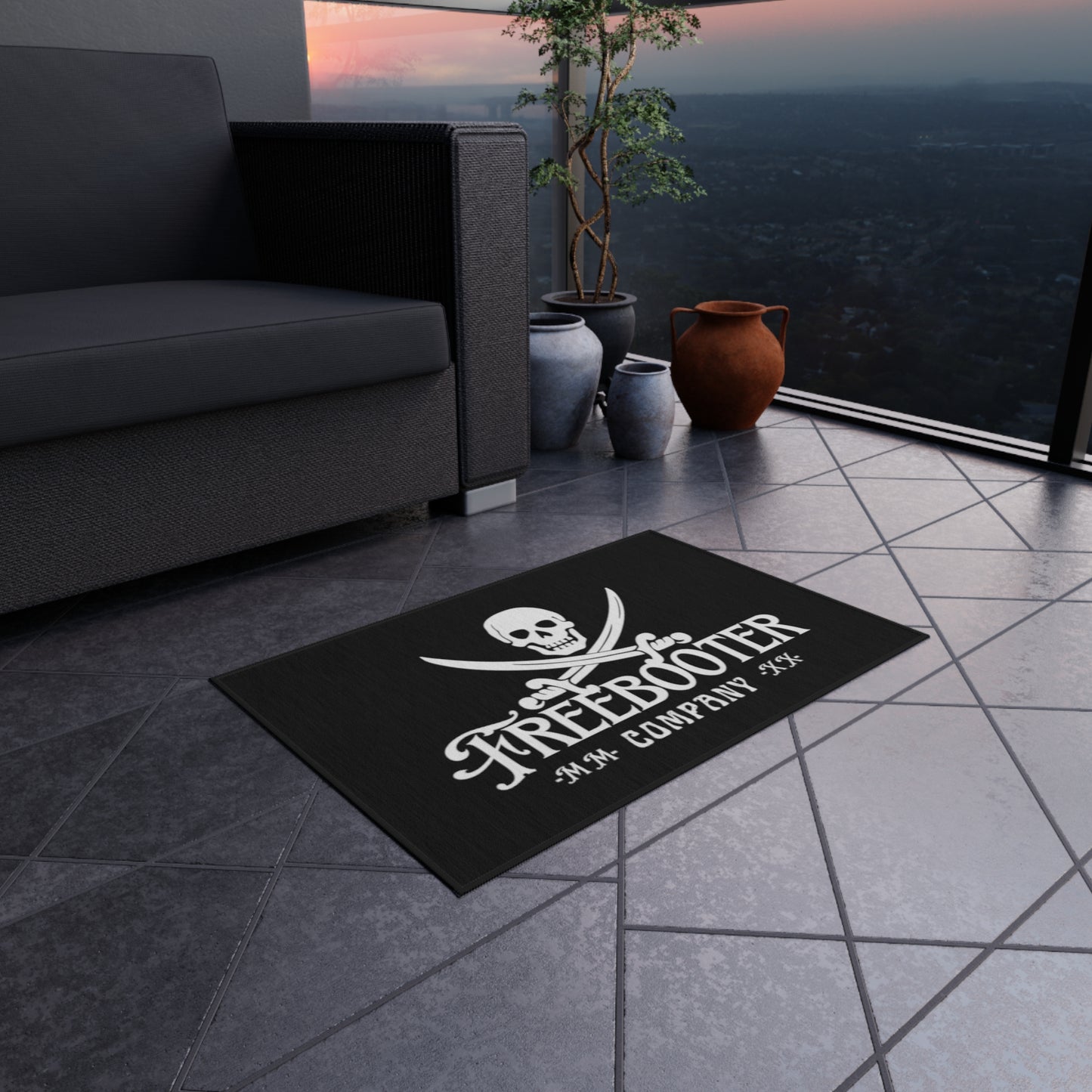 Freebooter Logo Heavy-duty Outdoor Rug! Durable and of high quality, it'll be perfect for your mancave or garage