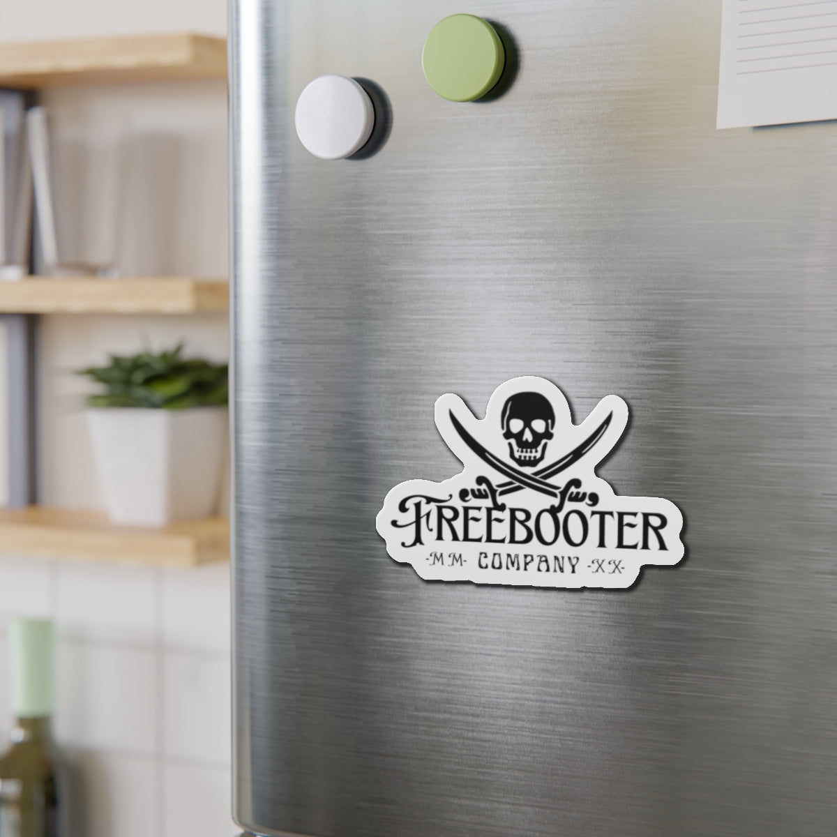 Pirate Skull Die‑Cut Magnet — "Freebooter Company" Vintage Pirate Logo Magnet