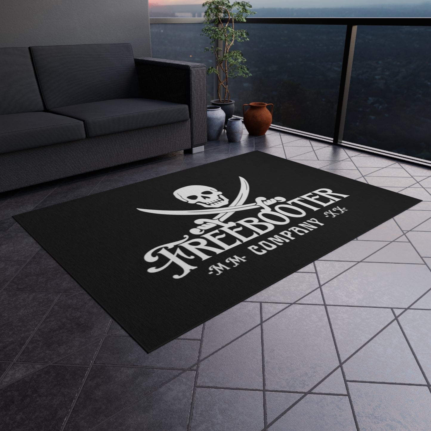 Freebooter Logo Heavy-duty Outdoor Rug! Durable and of high quality, it'll be perfect for your mancave or garage