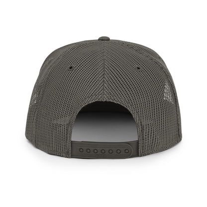 An iconic snapback design trucker style hat designed in house