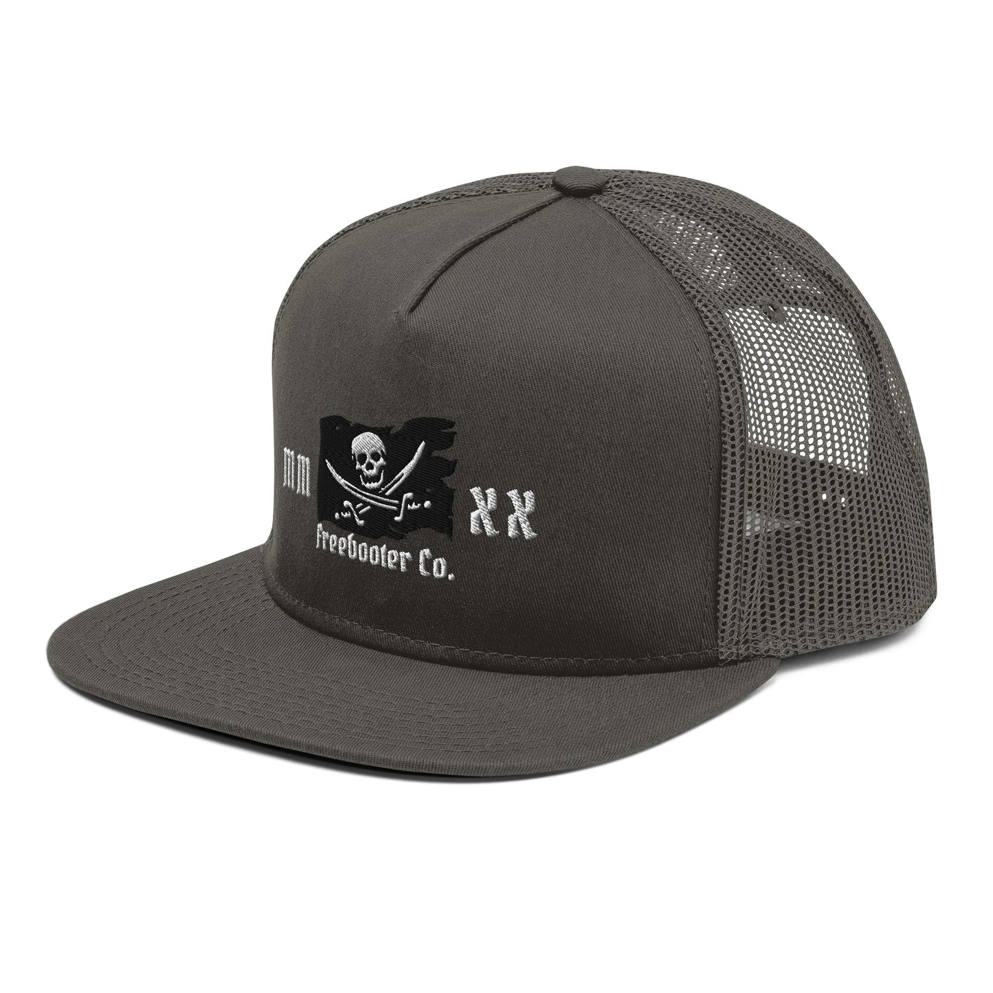 An iconic snapback design trucker style hat designed in house