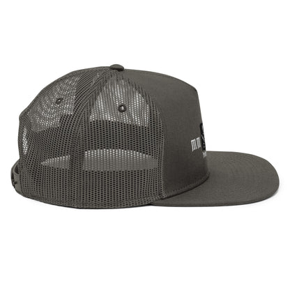 An iconic snapback design trucker style hat designed in house