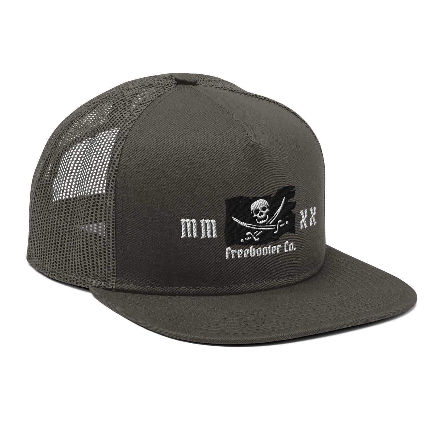 An iconic snapback design trucker style hat designed in house