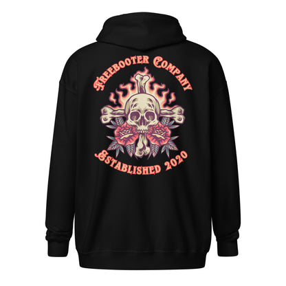 "Flaming Skull and Roses" Freebooter Zip Hoodie