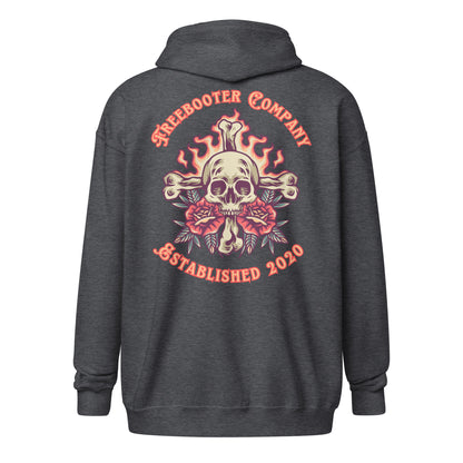 "Flaming Skull and Roses" Freebooter Zip Hoodie